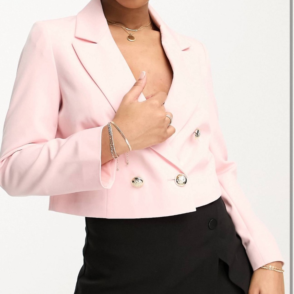 NWOT ASOS Miss Selfridge crop military blazer in pale pink (US 10)